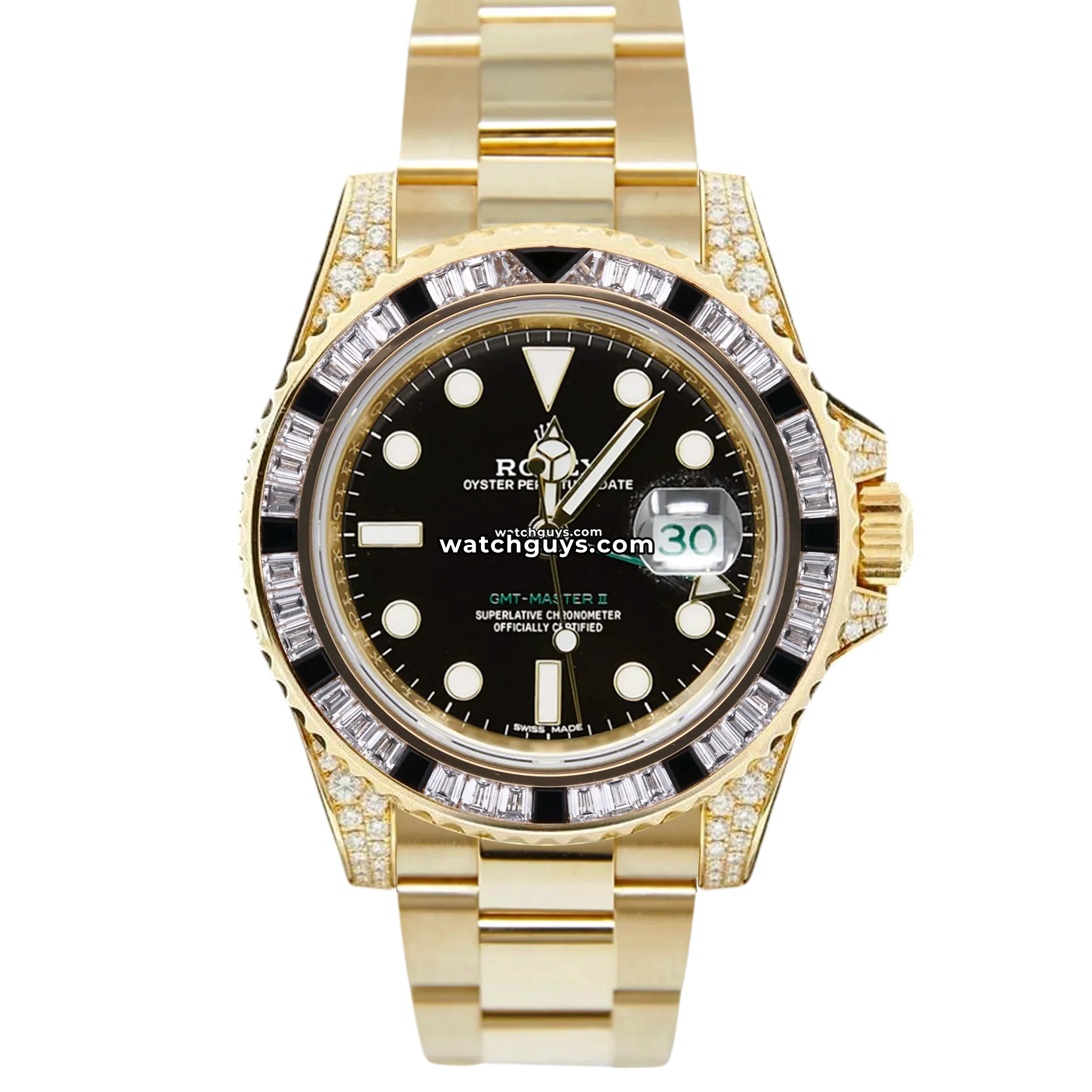 Rolex GMT-Master II reference 116758SANR yellow gold with diamond and sapphire bezel product photo from WatchGuys