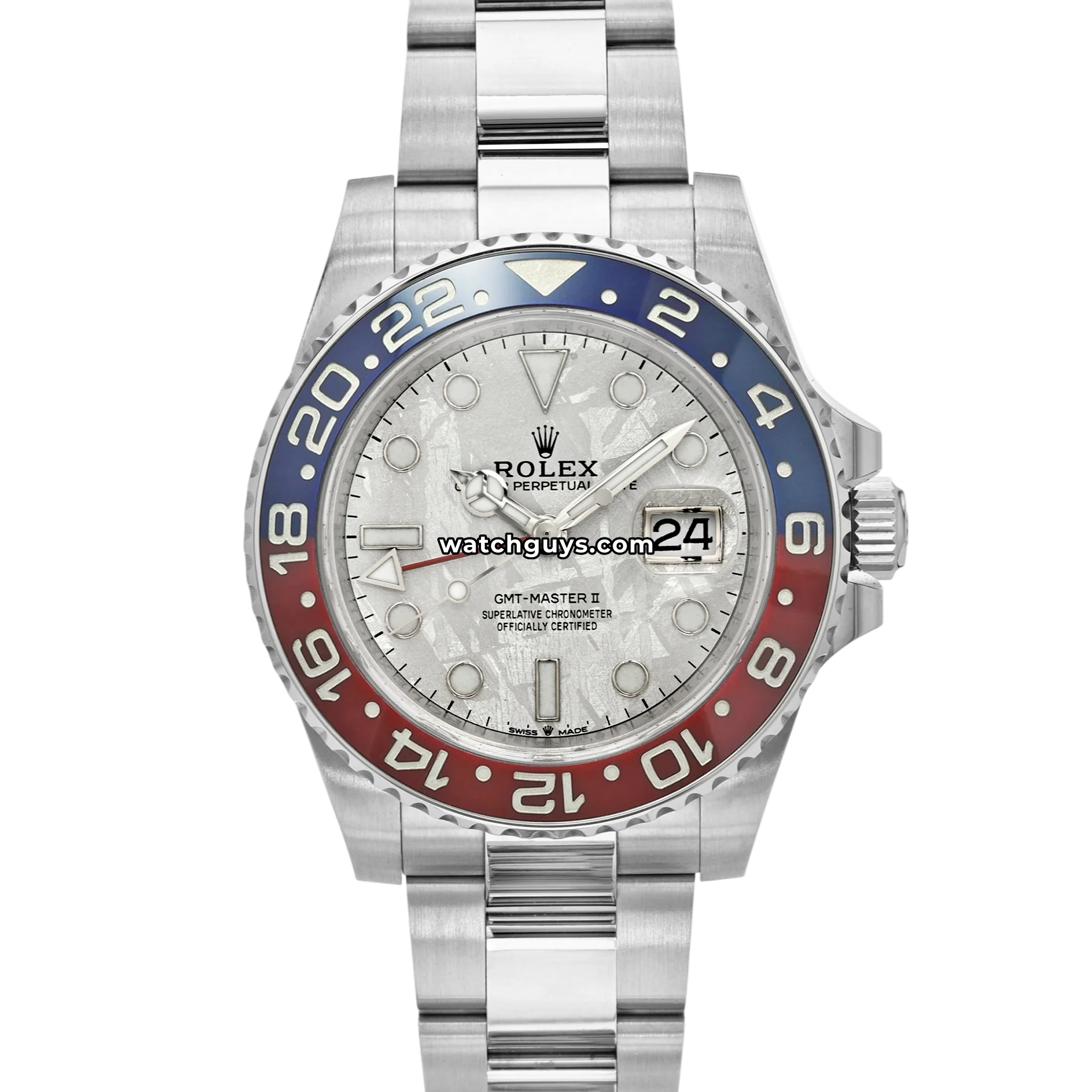 Rolex GMT-Master II Pepsi reference 126719BLRO with white gold case, red and blue bezel and meteorite dial product photo from WatchGuys