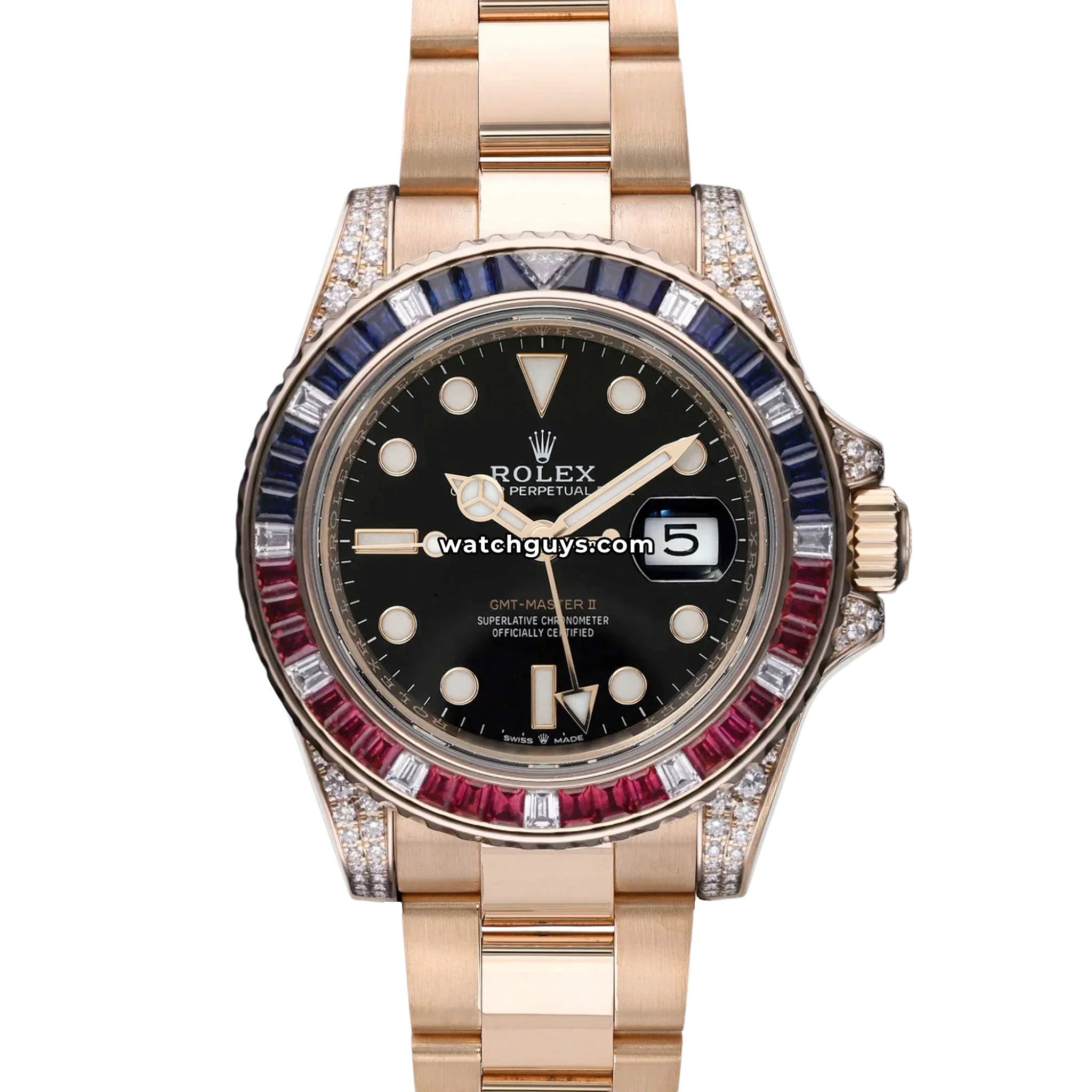 Rolex GMT-Master II reference 126755SARU with Everose gold case, blue sapphire and ruby bezel product photo from WatchGuys