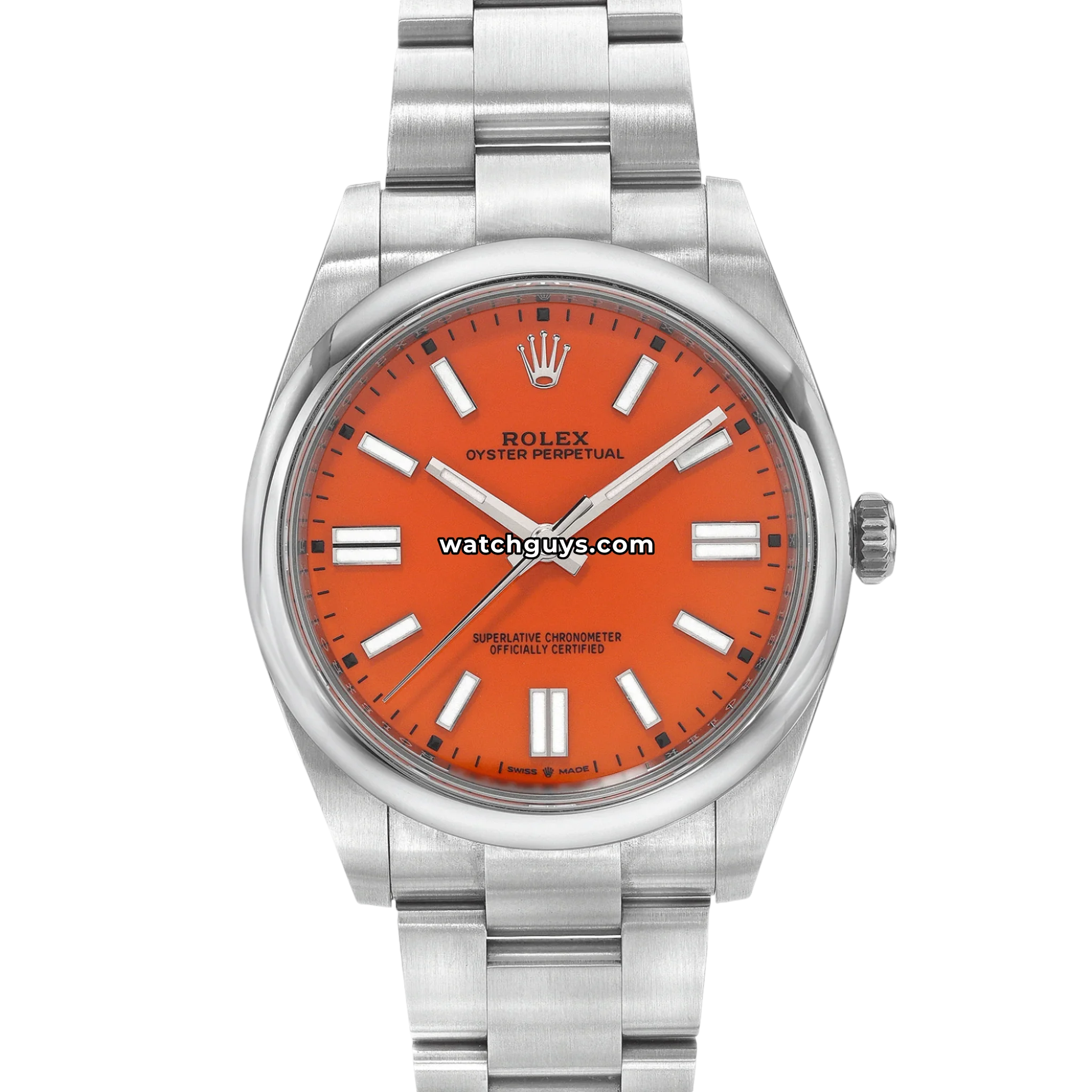 Rolex Oyster Perpetual 41 reference 124300 with coral red lacquer dial product photo from WatchGuys