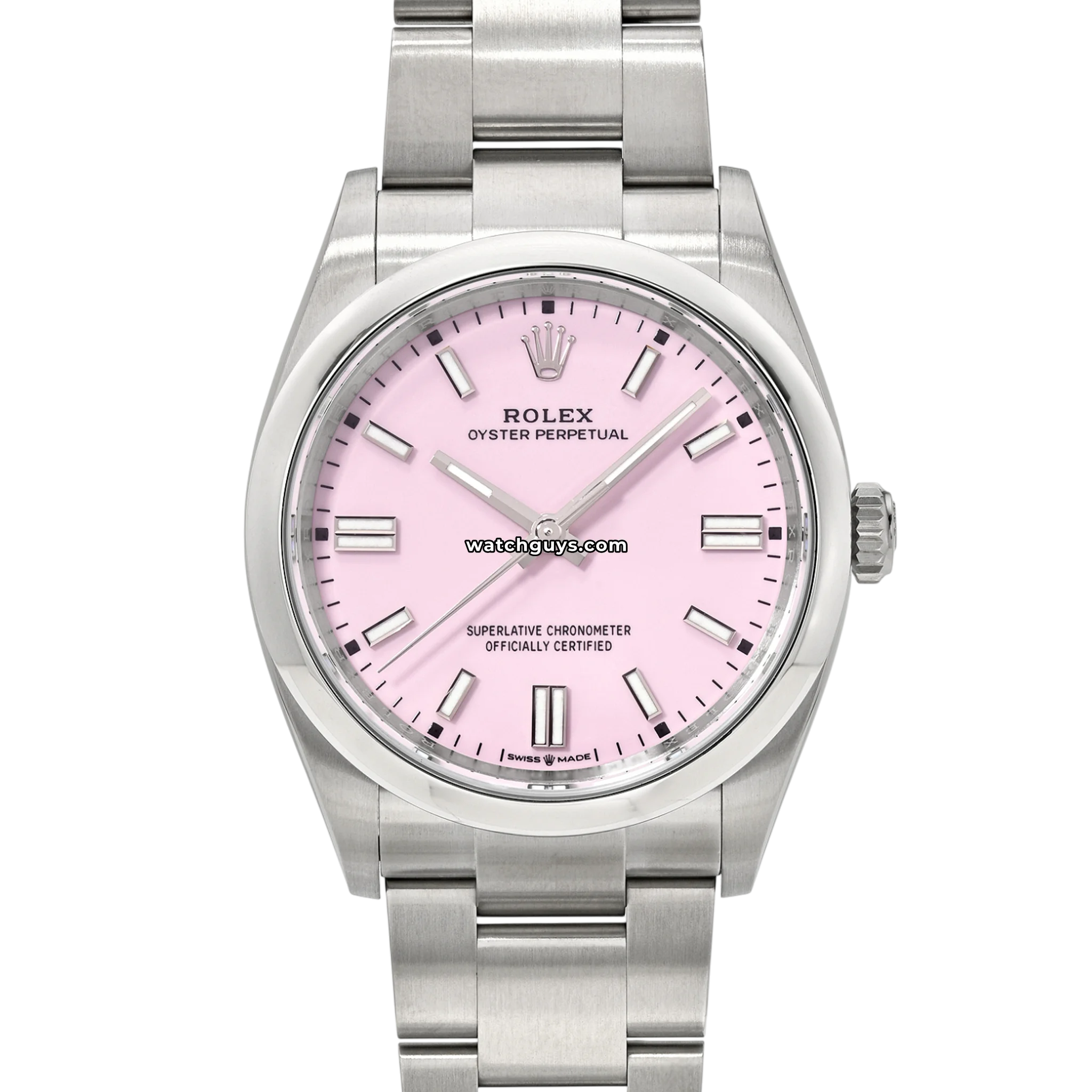 Rolex Oyster Perpetual 36 reference 126000 in Oystersteel with candy pink lacquer dial product photo from WatchGuys