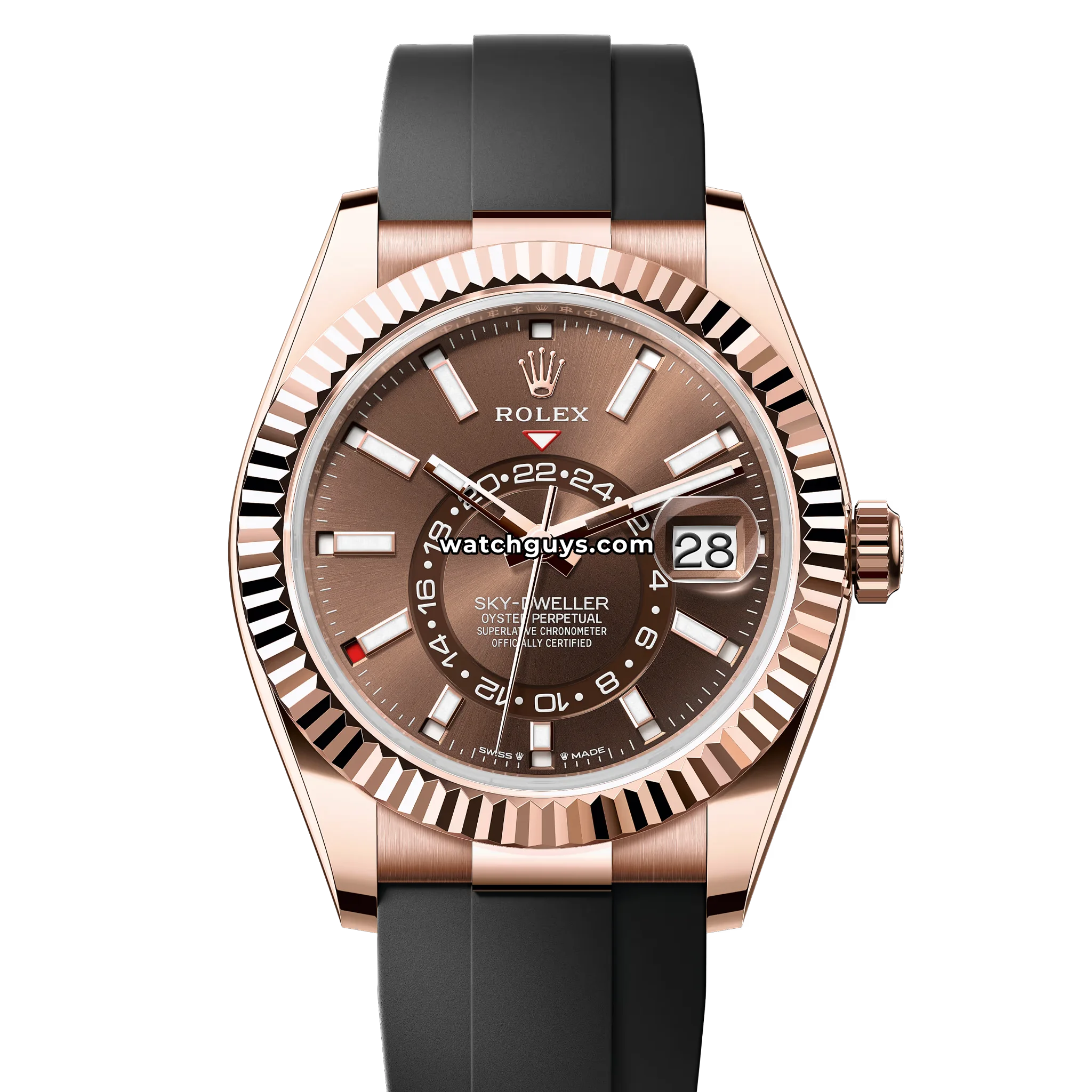 Rolex Sky-Dweller reference 336235 in Everose gold with chocolate dial on Oysterflex strap product photo from WatchGuys